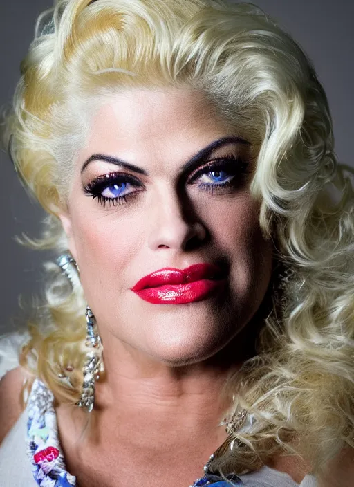 Image similar to DSLR photo portrait still of 54 year old age 54 Anna Nicole Smith at age 54!!!, 85mm f1.8