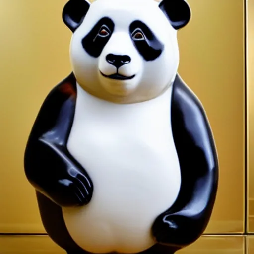 Image similar to an elegant, shiny, porcelain portrait of a giant panda donald trump, han dynasty heirloom