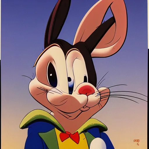 Prompt: bugs bunny portrait, rule of thirds, super sharp, 4 k, ultra detailed, norman rockwell, richard corben, epic scope.