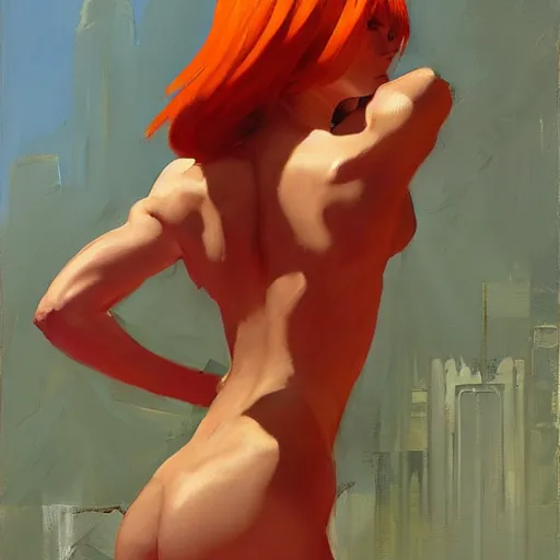 Image similar to leeloo by greg manchess portrait painting medium shot, asymmetrical, profile picture, organic painting, sunny day, matte painting, bold shapes, hard edges, street art, trending on artstation, by huang guangjian and gil elvgren and sachin teng