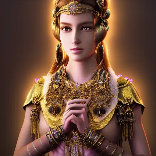 Prompt: portrait of beautiful princess. ornate and intricate jewelry. ethereal background lighting. 4 k. octane render.