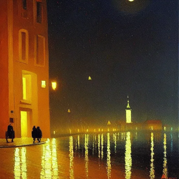 Image similar to belgrade at night, arkhip kuindzhi painting, oil painting, luminous light, blue palette