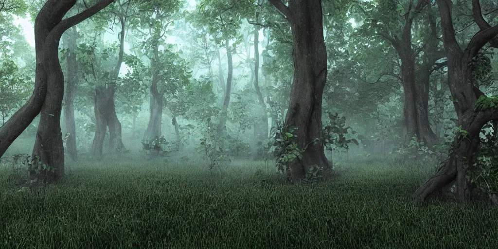 Prompt: Beautiful 3d render of the Mysterious forest