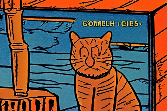 Image similar to a very intricate panel of the comic heathcliff starring heathcliff the orange cat, award - winning crisp details