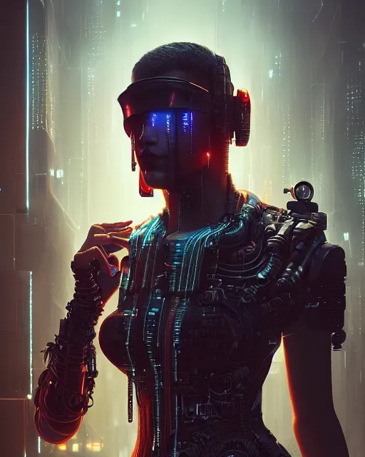 Image similar to portrait of a cyberpunk cyborg. sci - fi, intricate abstract upper body intricate, wlop, concept art, octane render, deviantart, greg rutkowski, cinematic, key art, hyperrealism,