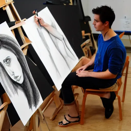 art student drawing live model in class Stable Diffusion OpenArt