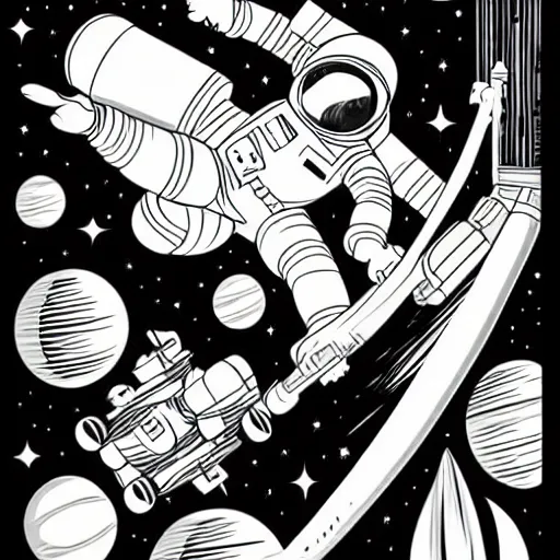 Prompt: colorful disney, mcbess illustration, an astronaut drifting through space
