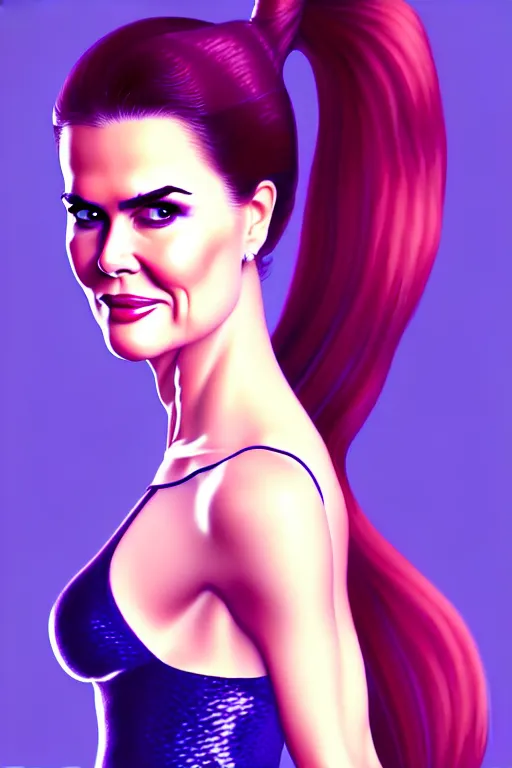 Image similar to portrait of a mix of beautiful young maria shriver, mariel hemmingway, brooke shields, nicole kidman and elle macpherson as a mermaid, thin lips, hair tied up in a pony tail, colorful artstation, cgsociety