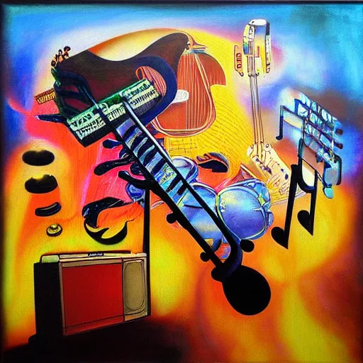 Image similar to music as a video game, oil and acrylic on canvas, surrealism, high detail