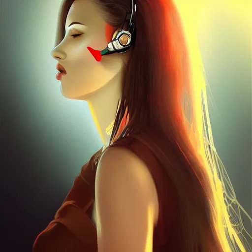 Image similar to a beautiful woman listening to music by Anna Nikonova, digital art, trending on artstation