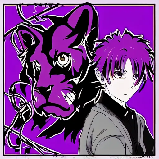 Prompt: anime album cover purple lion