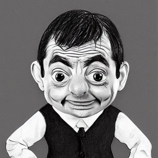 Image similar to mr bean drawn by a five year old, pencil