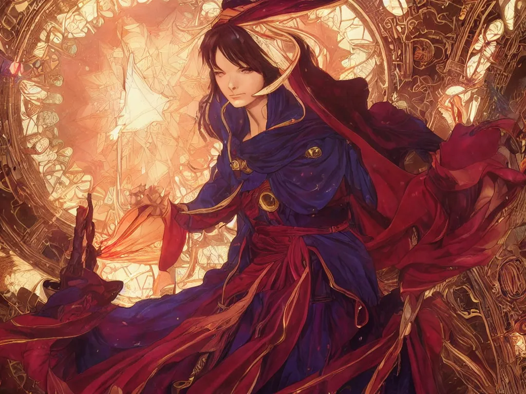 Image similar to anime key visual of a beautiful female doctor strange, marvel comics, spells, magic, intricate, magical village, stunning, highly detailed, digital painting, artstation, smooth, hard focus, illustration, art by artgerm and greg rutkowski and alphonse mucha