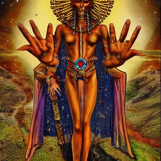 Prompt: Anu of the annunaki returns from planet nibiru bringing the nephilim to reign dominion over mankind once again
