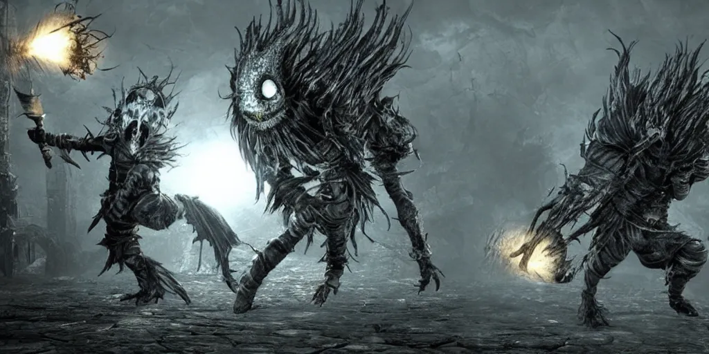 Image similar to minion as a darksouls boss, horror, hd, screenshot,