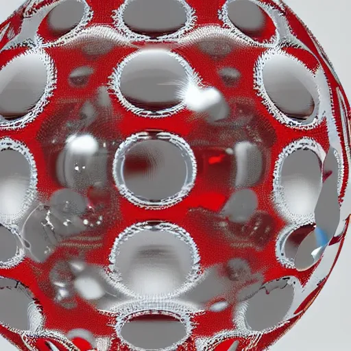 Prompt: chrome spheres on a red cube, xerox
