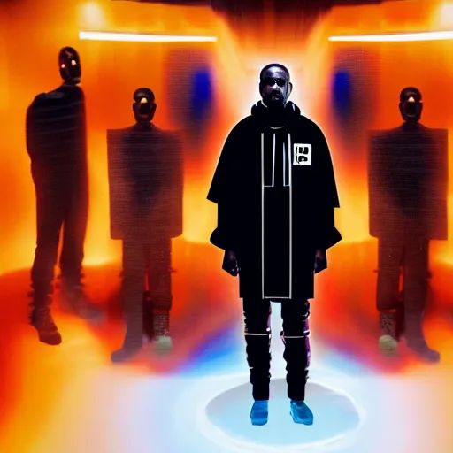 Image similar to a full body photograph of kanye west as'doctor who ', time vortex in the background, detailed face, symmetrical face, extreme realism and detail, 8 k, completely framed, direct lighting, 3 5 mm photo, photorealistic, sharp focus