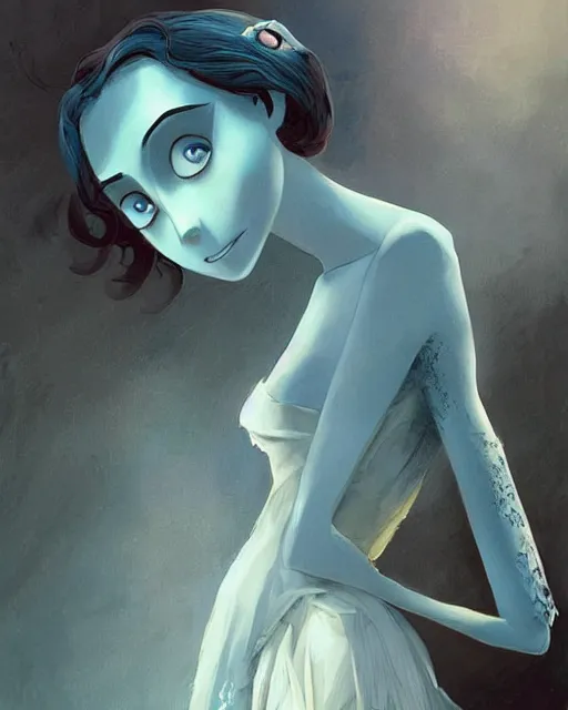 Image similar to elegant mysterious solemn desperate male victor van dort from the movie the corpse bride, portrait, illustration, the land of the death, rim light, top light, summer clear blue sky, perfectly shaded, soft painting, art by krenz cushart and wenjun lin