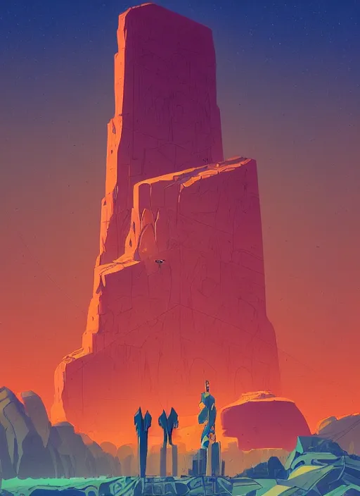 Prompt: cartoon of a desert landscape with a huge monolith in the shape of a tesseract in the background, digital art by kilian eng, cgsociety, afrofuturism, tesseract, sci - fi, future tech