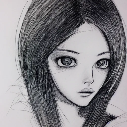 Girl Pen Sketch With Wooden Frame  by SGJ Co