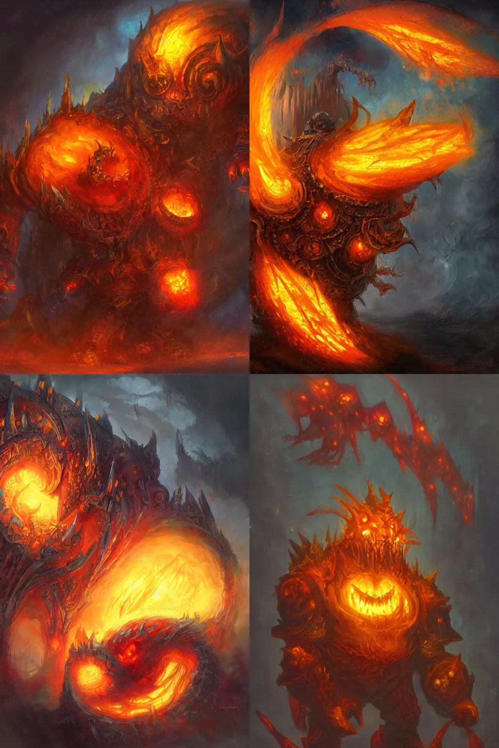 Prompt: ragnaros by shaun tan, style of yoshitaka amano, world of warcraft concept art