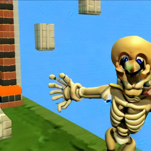 Image similar to A skeleton in the game Super Mario 64
