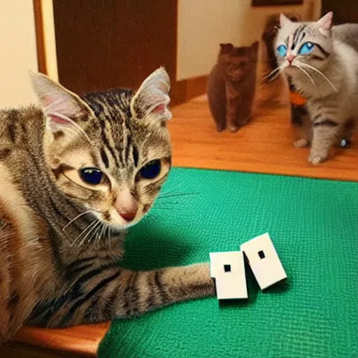 Image similar to cats playing minecraft