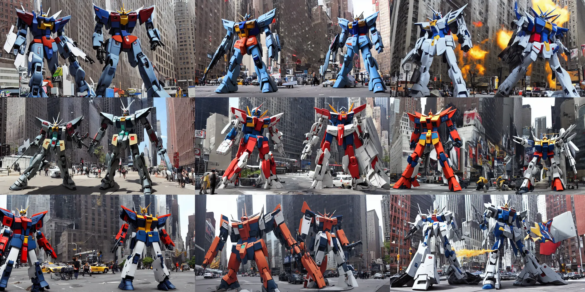 Prompt: a giant gundam crashed in new york city, war, gas