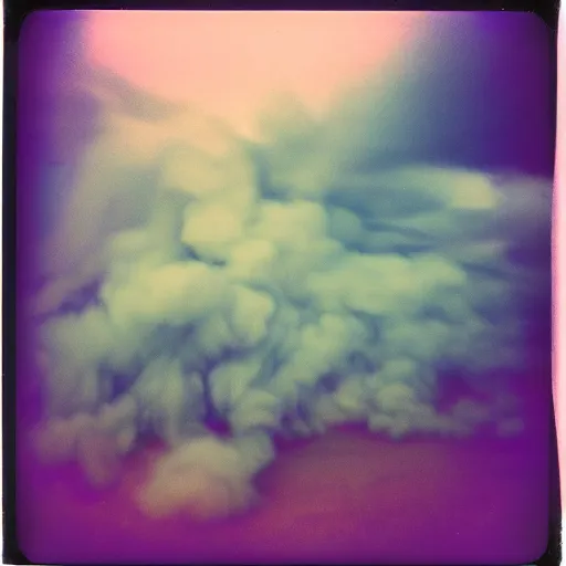 Prompt: polaroid of clouds of smoke that look like dancers, texture, lomography, fashion neon light