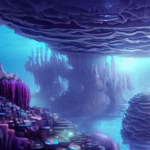 Image similar to ethereal magical underwater city, highly detailed, 4k, HDR, award-winning, octane render, artstation