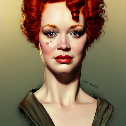 Image similar to upper body portrait of christina hendricks as baron harkonnen, by norman rockwell and boris vallejo, artstation, concept creature character art