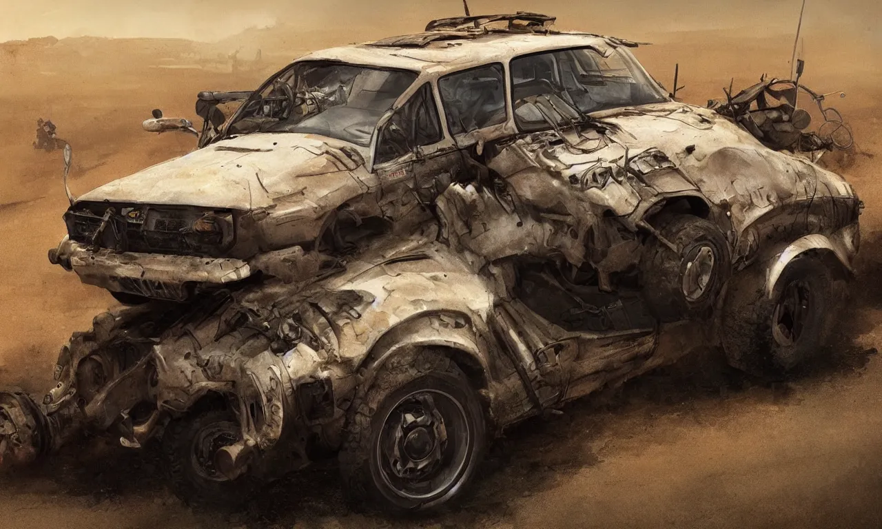 Prompt: a Dacia 1310 in Mad Max, artstation, concept art