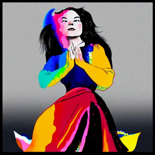 Image similar to bjork in the style of peter max