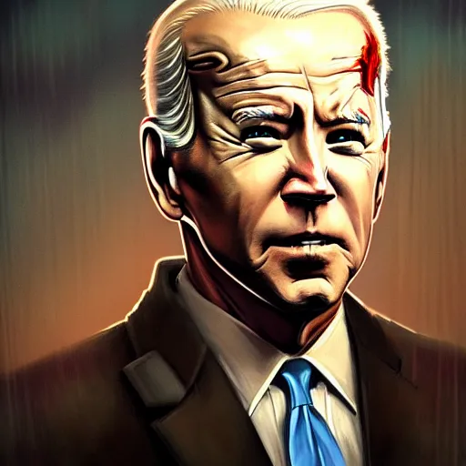 Image similar to color head portrait of joe biden as a zombie, 7 days to die zombie, gritty background, fine art, award winning, intricate, elegant, sharp focus, cinematic lighting, digital painting, 8 k concept art, art by michael hussar, art by brom, art by guweiz and z. w. gu, 8 k