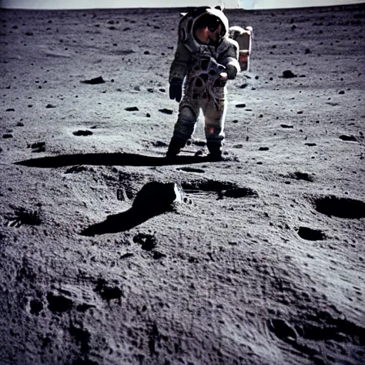 Image similar to a cowboy standing on the moon looks up at the earth above him, 5 0 mm, apollo program photos