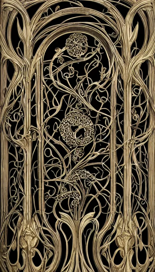 Image similar to highly detailed beautiful simple organic molding piece with a black background, art nouveau, gaudi, sharp focus, dynamic lighting, elegant harmony, beauty, masterpiece