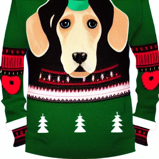 Image similar to dog wearing a christmas jumper cartoon highly detailed, smooth, sharp focus