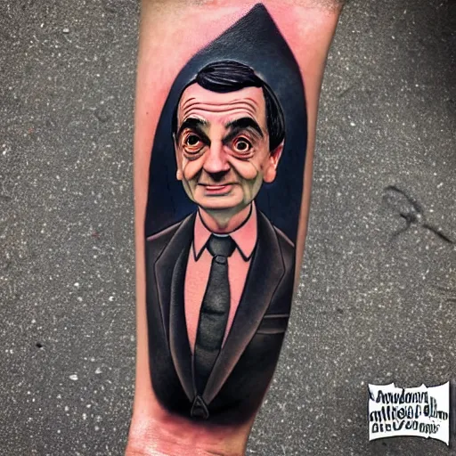 Image similar to tattoo of mr bean as a street thug