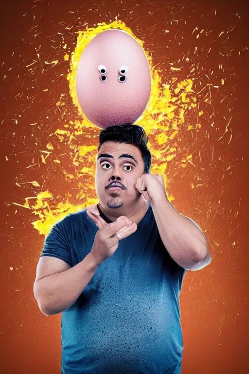 Image similar to 📷 gabriel iglesias the egg 🥚, made of food, head portrait, dynamic lighting, 4 k