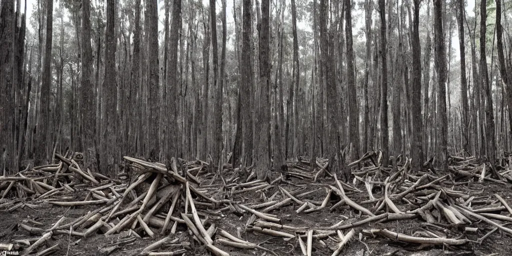 Image similar to photo of a wide clear - cut forest, thick large reedwood tree stumps as far as the eye can see, sad,