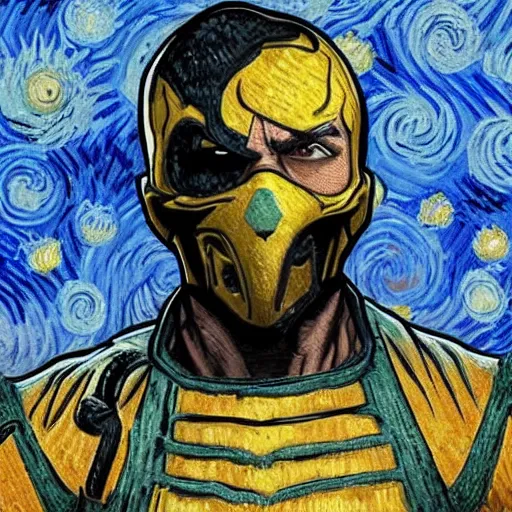 Image similar to mortal kombat in the style of van gogh