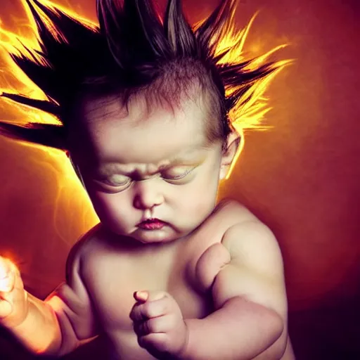 Prompt: baby turning super sayan, award winning photo