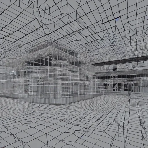 Image similar to a professional 3 d wireframe of a shopping mall, 8 k, unreal engine, octane render