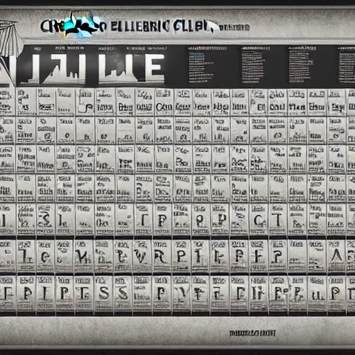 Image similar to Crazy periodic table of a civilization in an alternate universe, digital art, smooth lines, astonishing details, intrinsic, poster, info