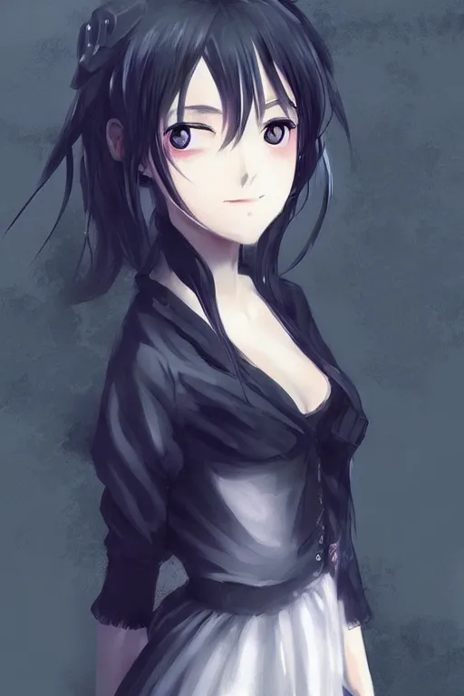 Prompt: anime girl wearing a black dress, anime style, gorgeous face, by makoto shinkai, by wenjun lin, digital drawing, video game art