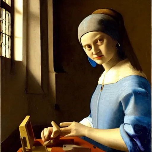 Prompt: sheryl sandberg painted by vermeer