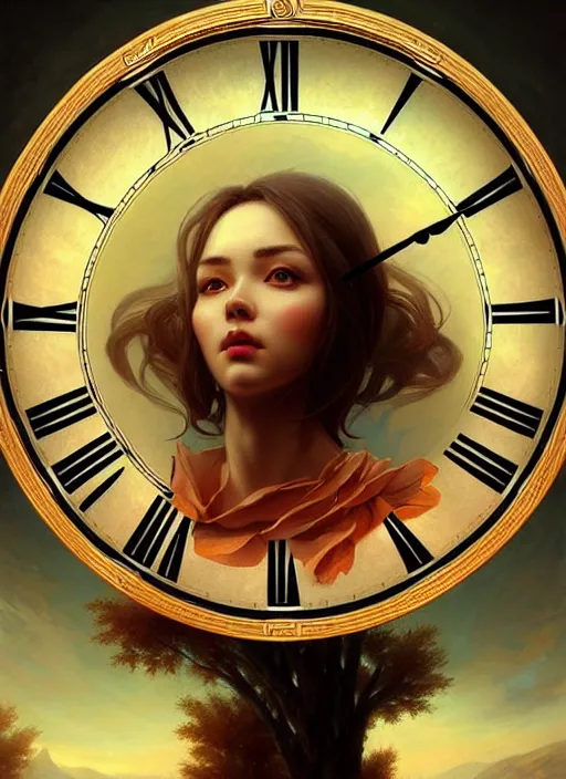 Image similar to a fantastic clock, elegant, sharp focus, illustration, highly detailed, digital painting, concept art, matte, art by wlop and artgerm and ivan shishkin and andrey shishkin, masterpiece