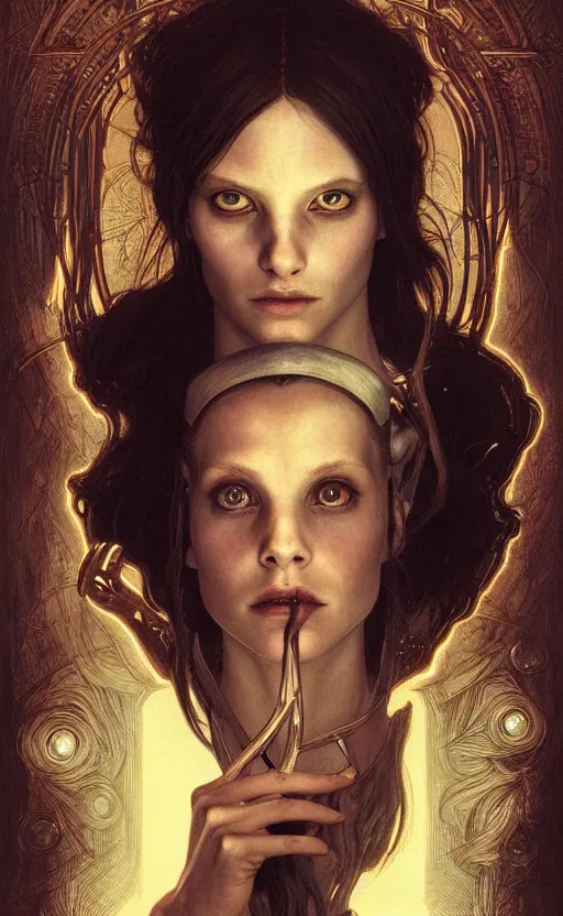 Image similar to portrait of pan from pan's labyrinth, deep focus, blade runner 2 0 4 9, fantasy, intricate, elegant, highly detailed, digital painting, artstation, concept art, matte, sharp focus, illustration, art by artgerm and greg rutkowski and alphonse mucha