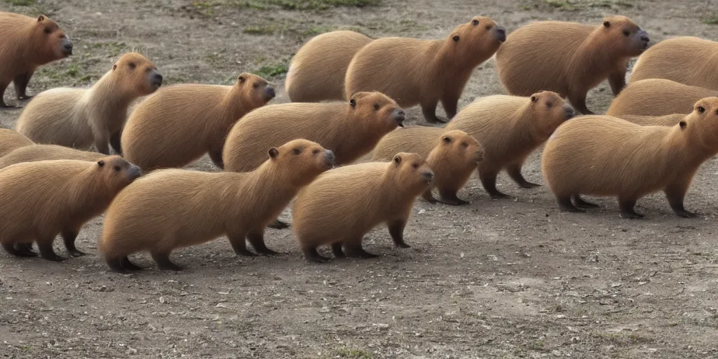 Prompt: the capybara army advances.