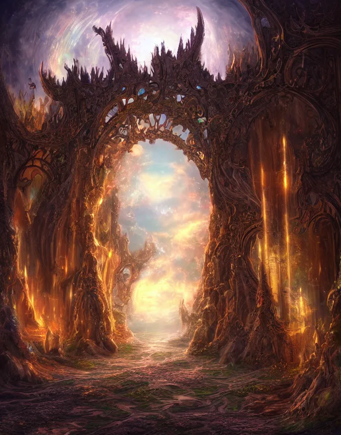 Image similar to the gate to the eternal kingdom of serendipity, fantasy, digital art, hd, detailed.